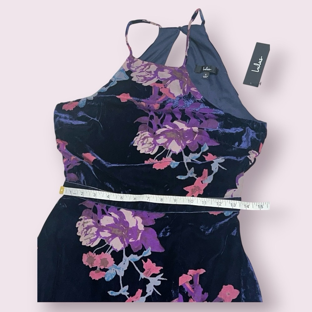 NWT Lulus Endearing Style‎ Navy Floral Burnout Velvet Halter Midi Dress Small - Picture 15 of 16